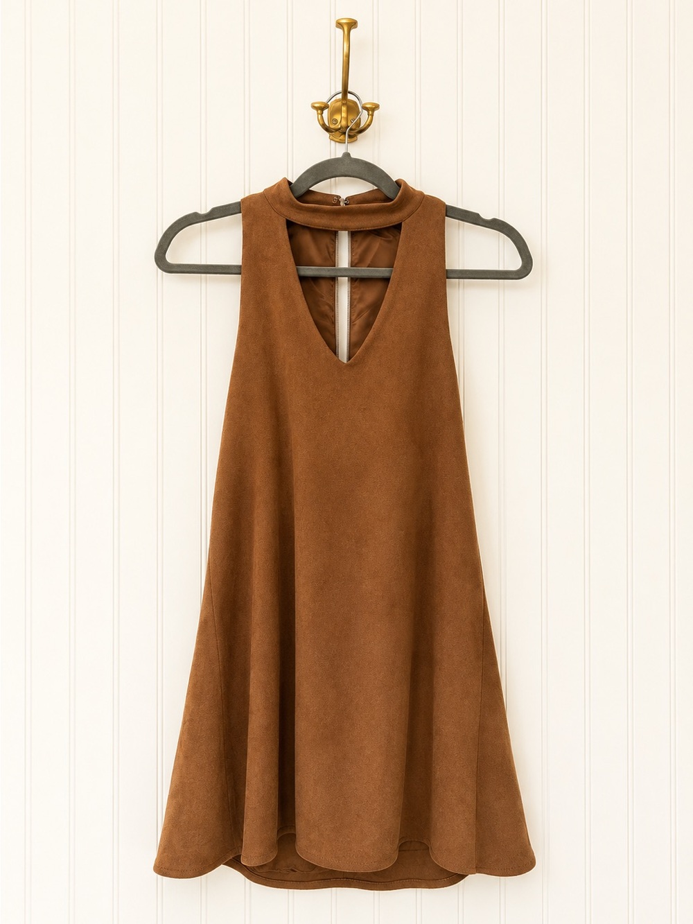 Olivaceous Brown Sleeveless Suede-Like Dress XS, lined